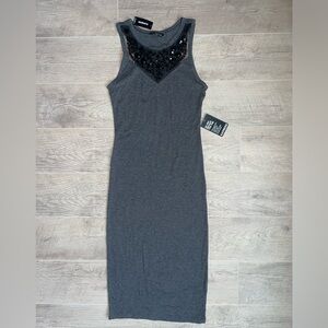Gray Sleeveless Dress with Black Sequin Detail